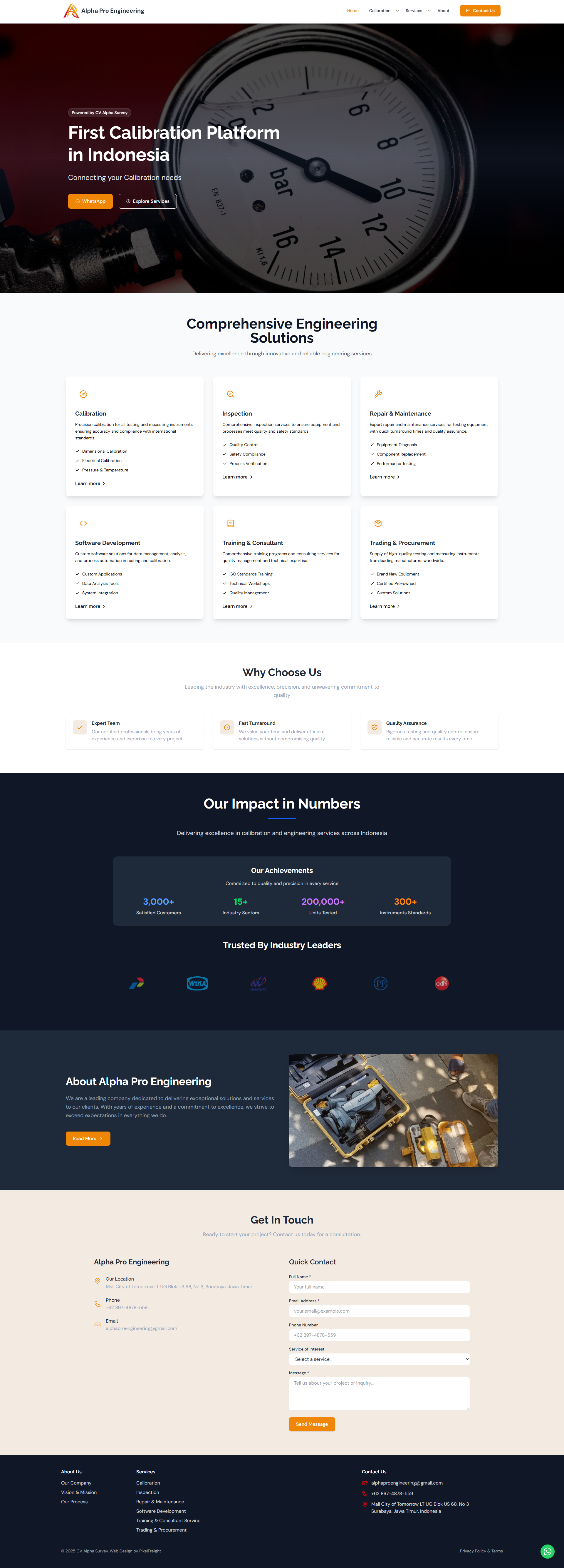Alpha Pro Engineering website homepage