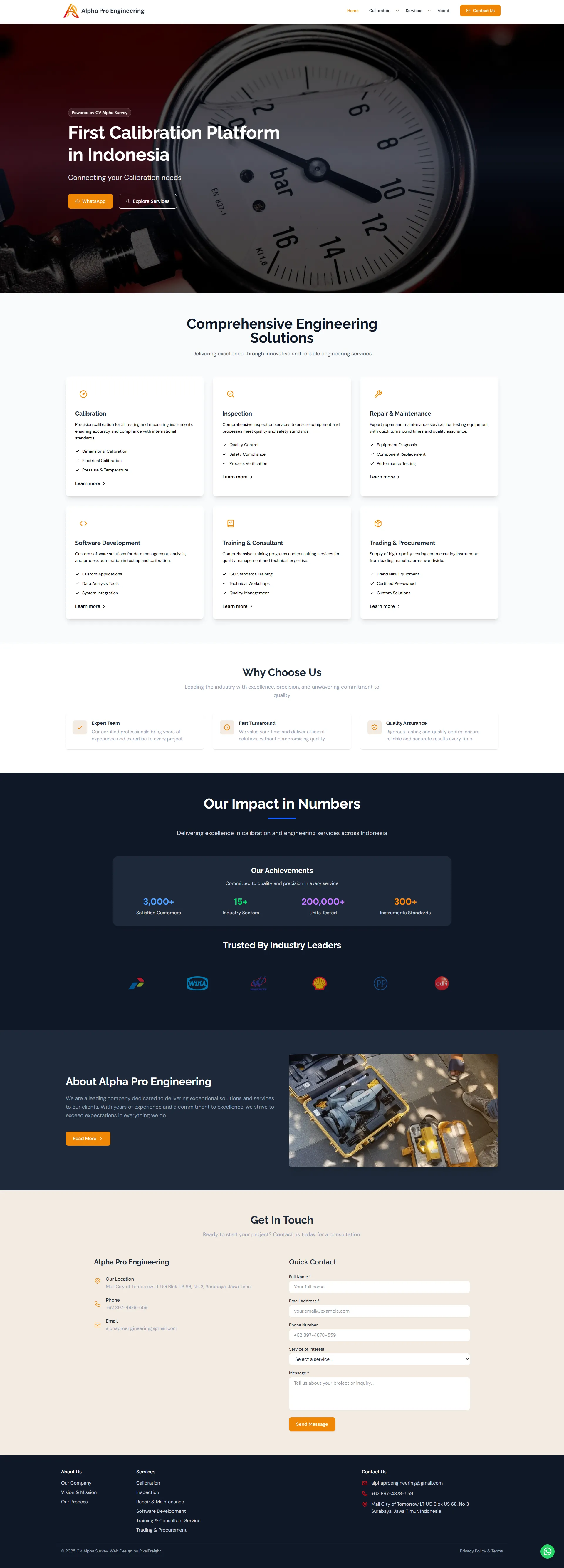 Alpha Pro Engineering website homepage