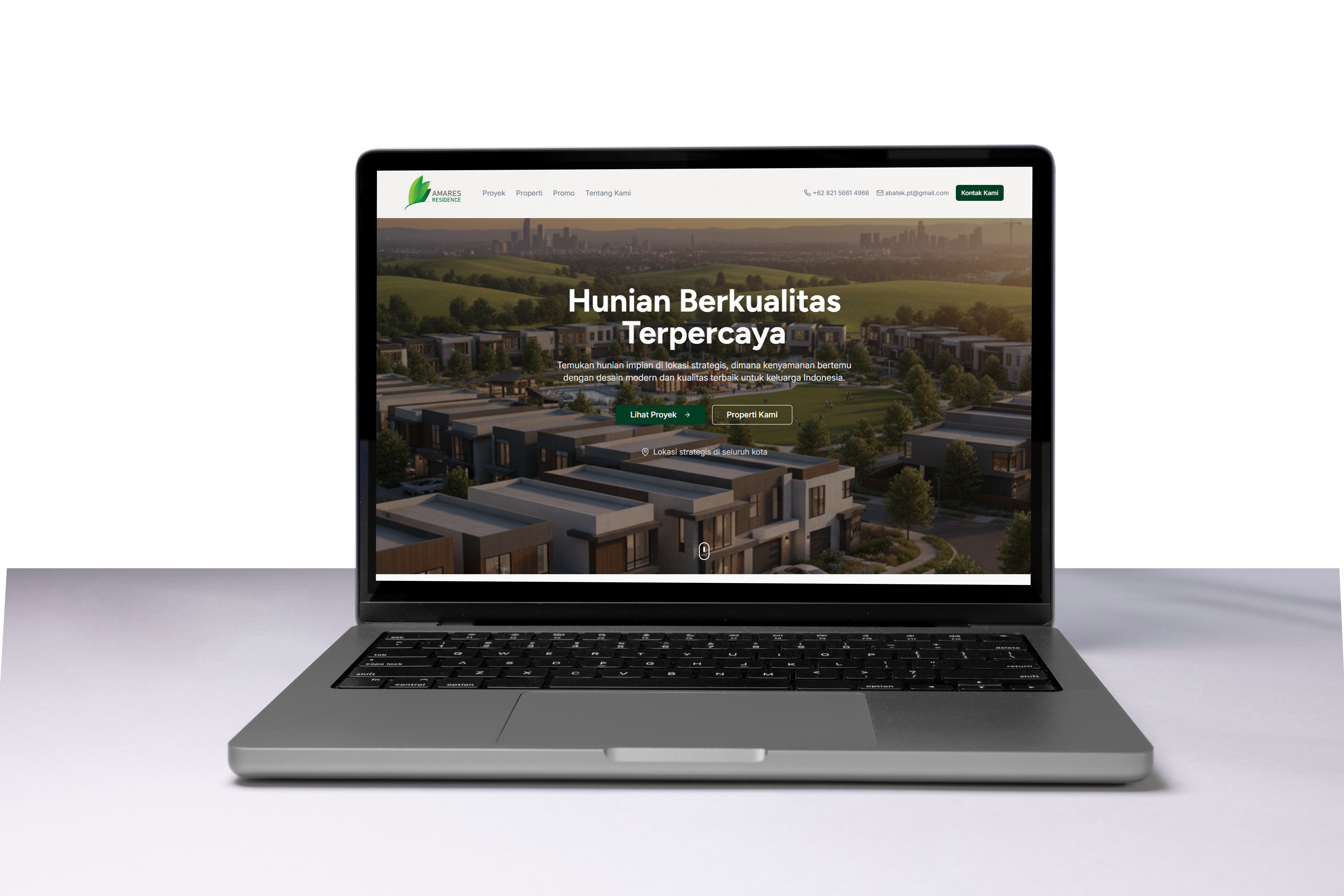Amares Residence website displayed on a laptop