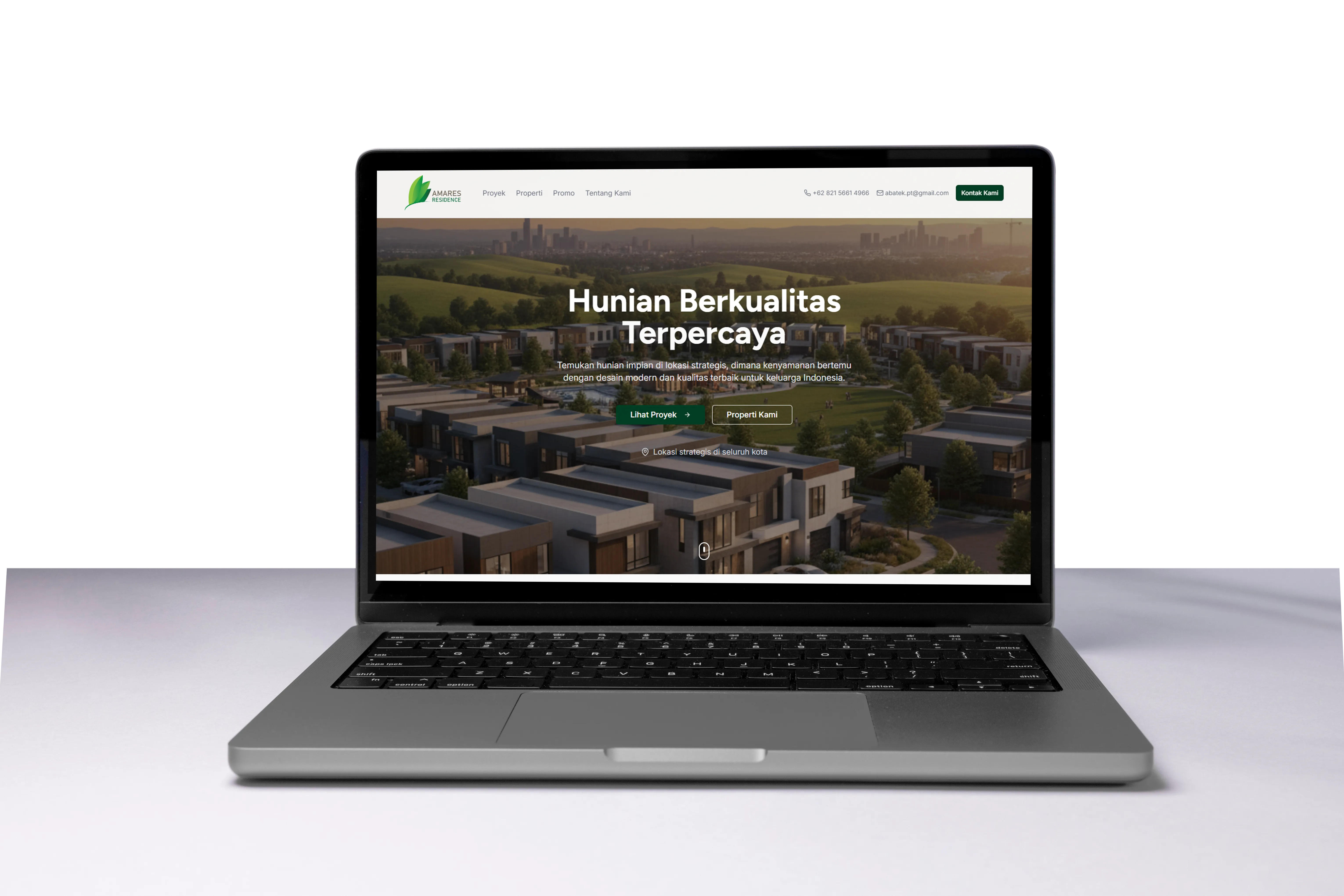 Amares Residence website displayed on a laptop