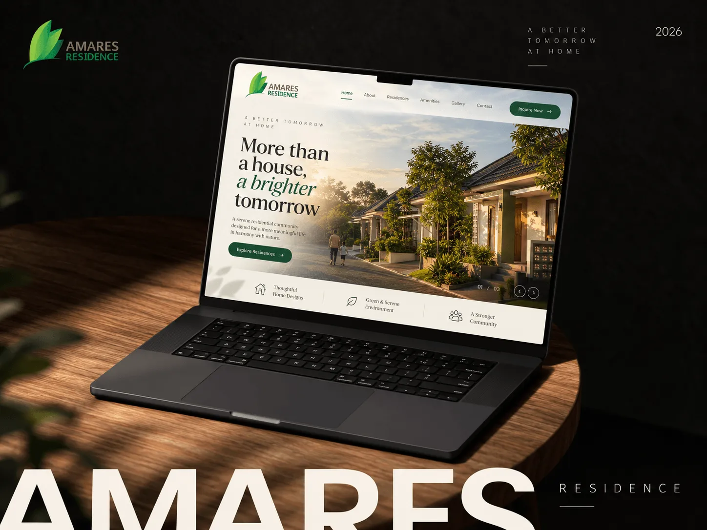 Amares Residence website displayed on desktop and mobile in a warm residential setting