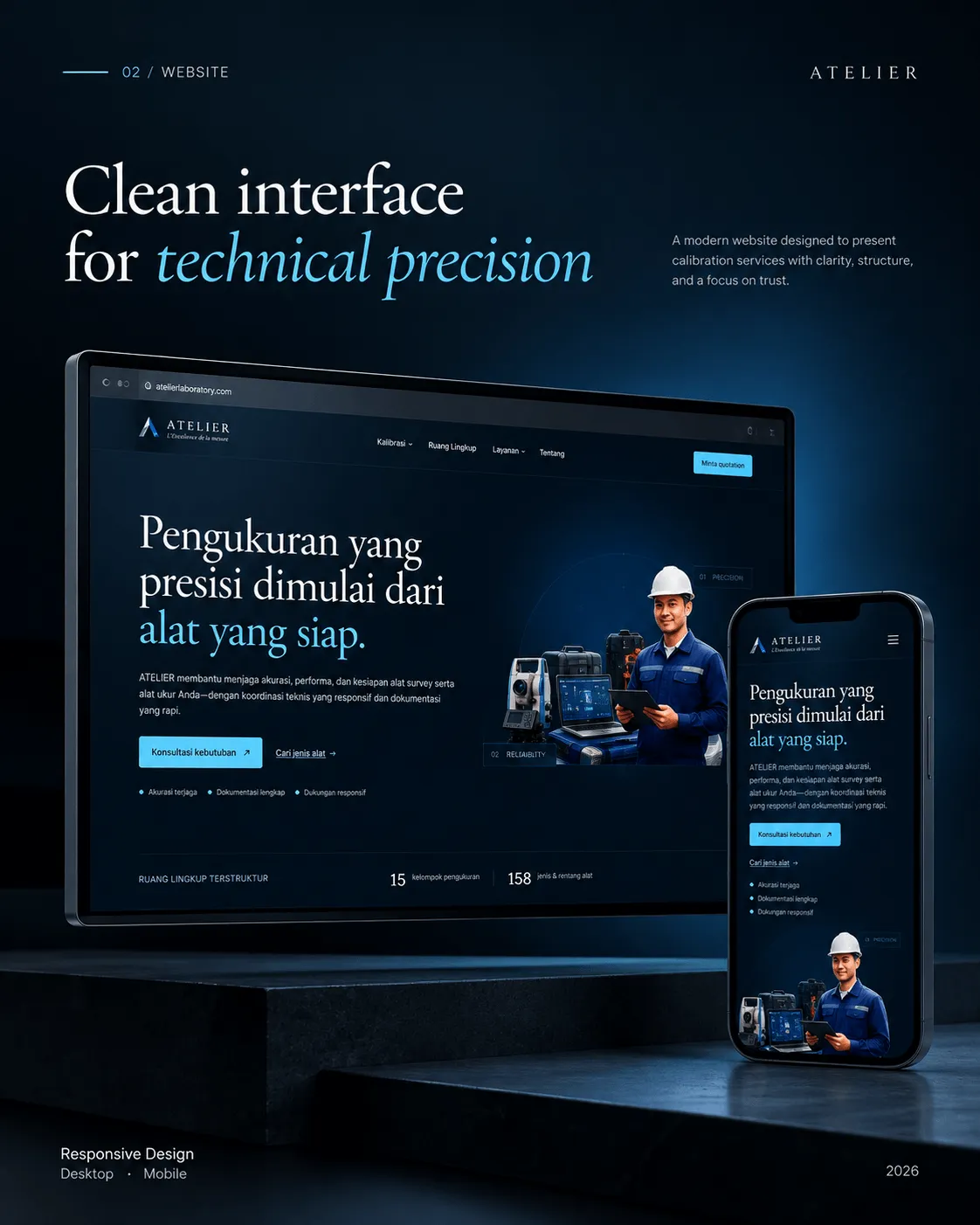 Atelier Laboratory responsive calibration website interface presentation