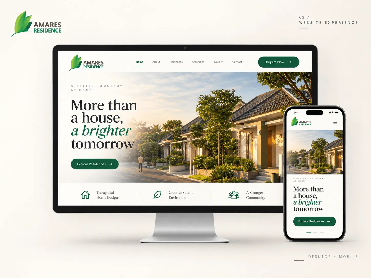 Amares Residence responsive homepage shown across desktop and mobile devices