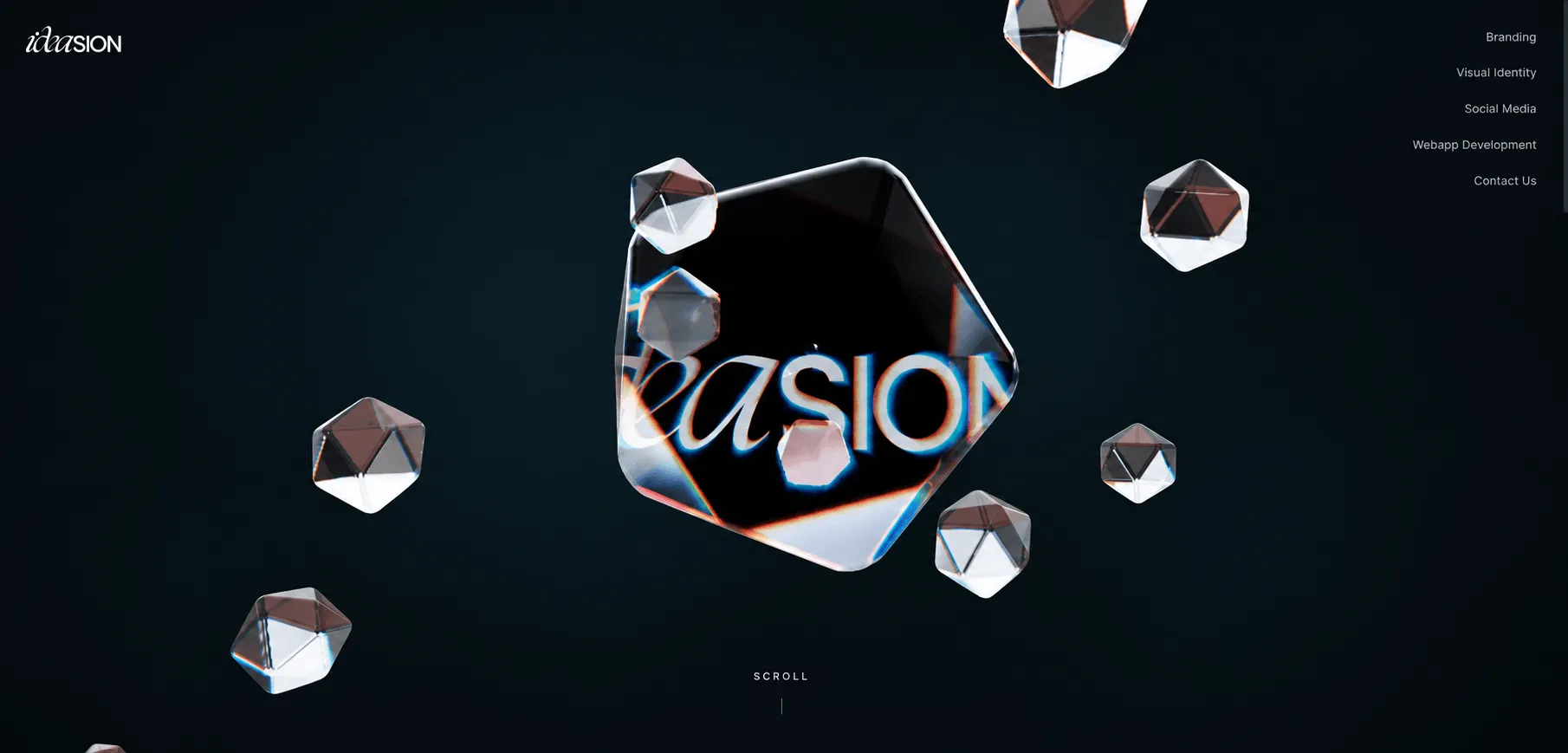 ideasion homepage composition with dimensional reflective graphics