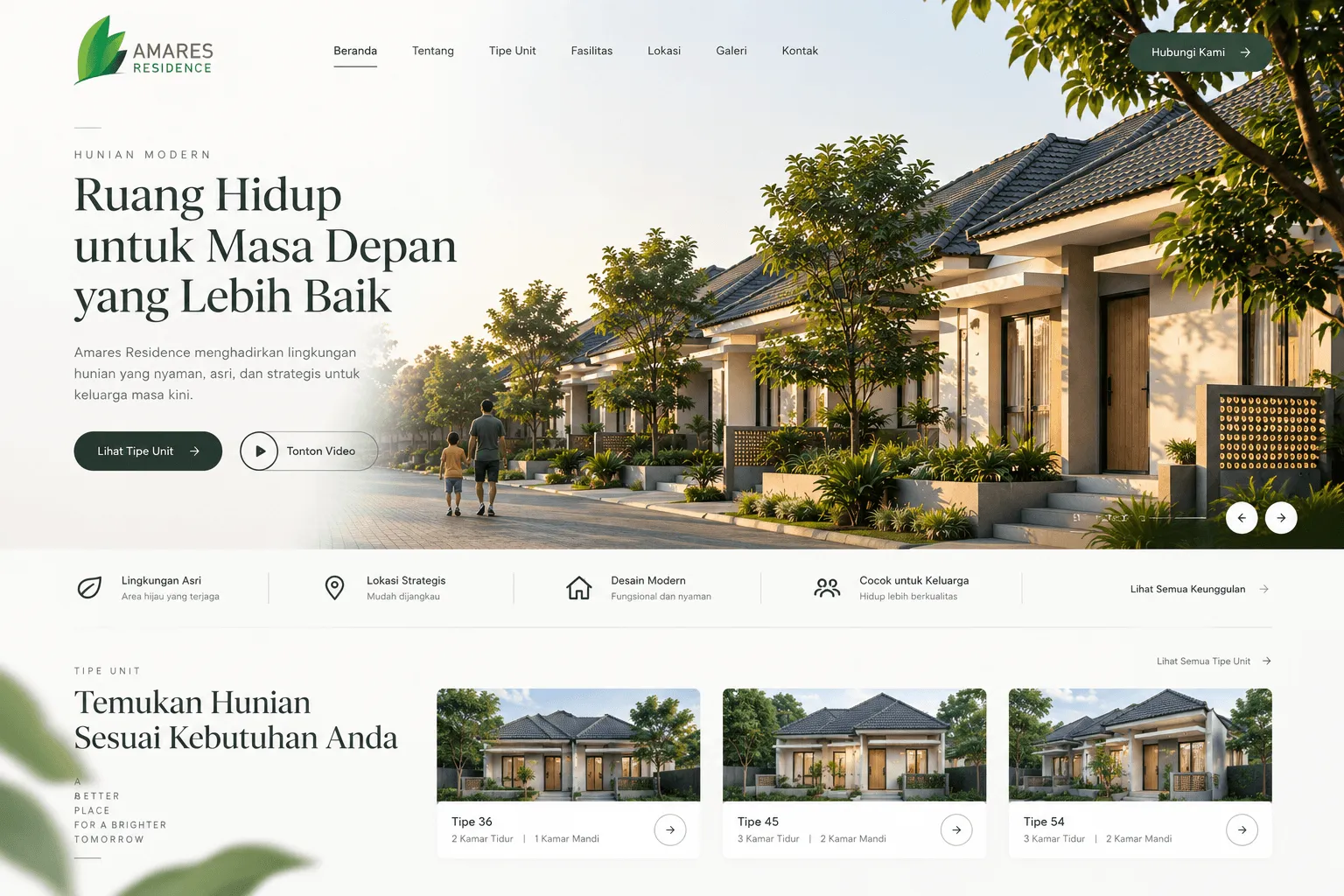 Amares Residence homepage with project discovery and property listings